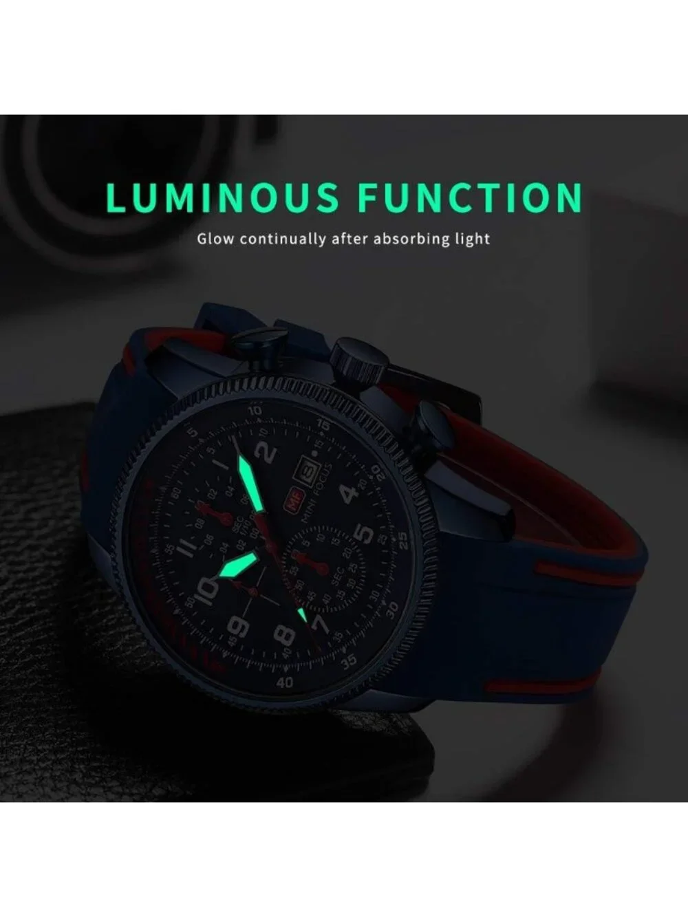 Men's Blue And Orange Analog Quartz Waterproof Chronograph Stylish Casual Watch